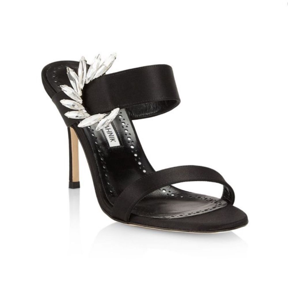 Manolo Blahnik Chivela 90MM Crystal-Embellished Satin Sandals size 39